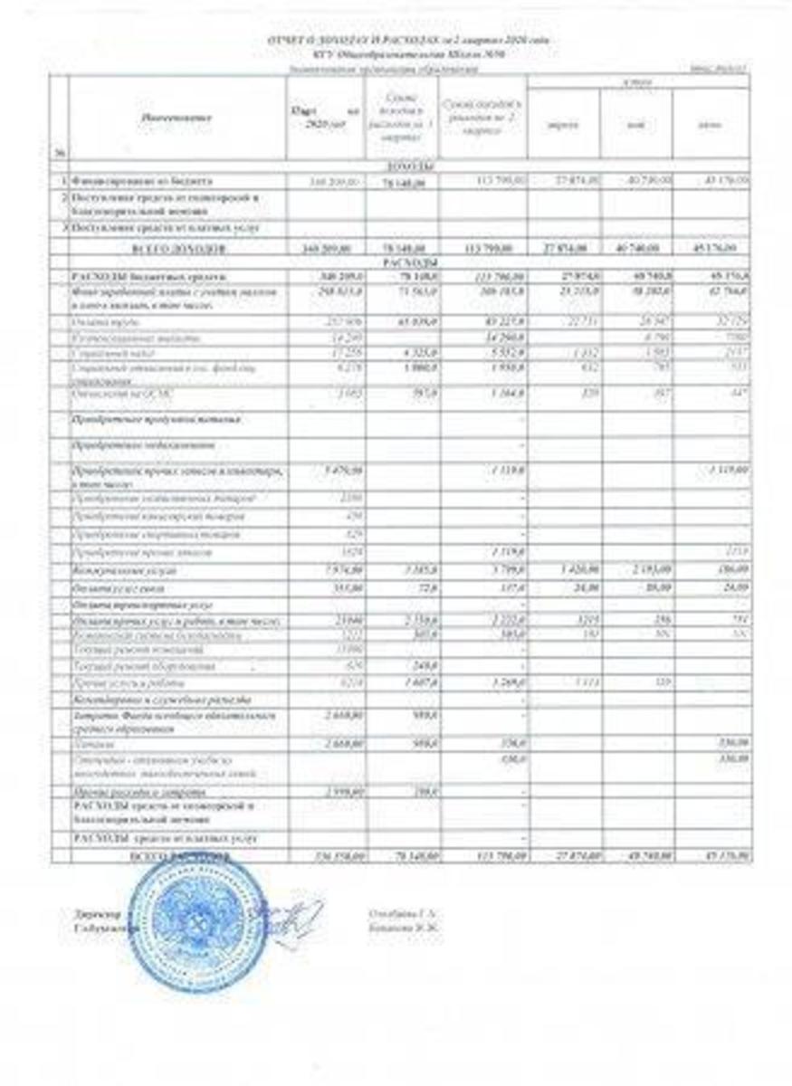 Отчет о доходах и расходах за 2 квартал 2020 года