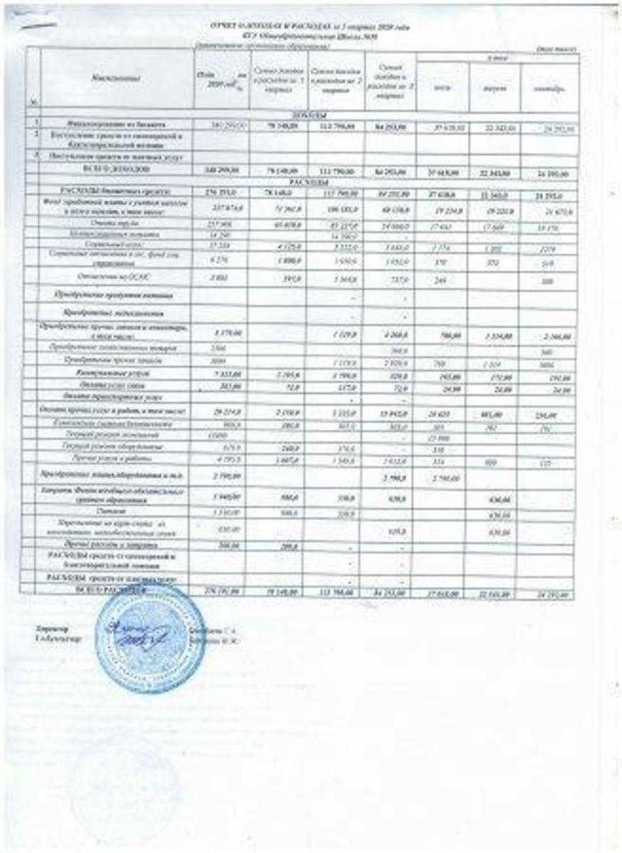 Отчет о доходах и расходах за 3 квартал 2020 года