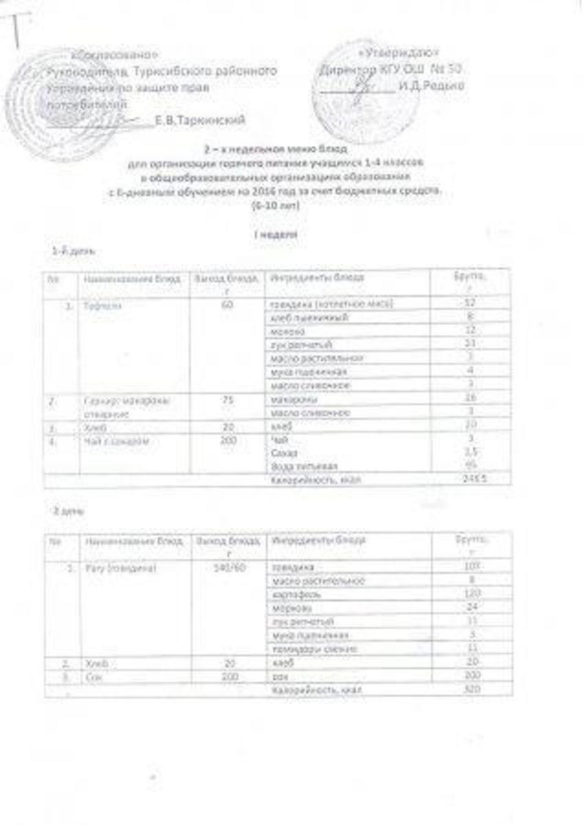 Четырехнедельное меню 2017г.