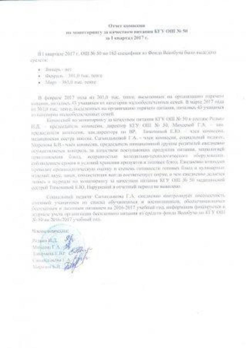 Отчет по мониторингу за качеством питания за 1 квартал 2017г.