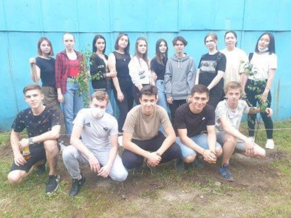 Учащиеся 11,,А"и 11,,Б" классов посадили берёзки и яблоньки на территории школы.
