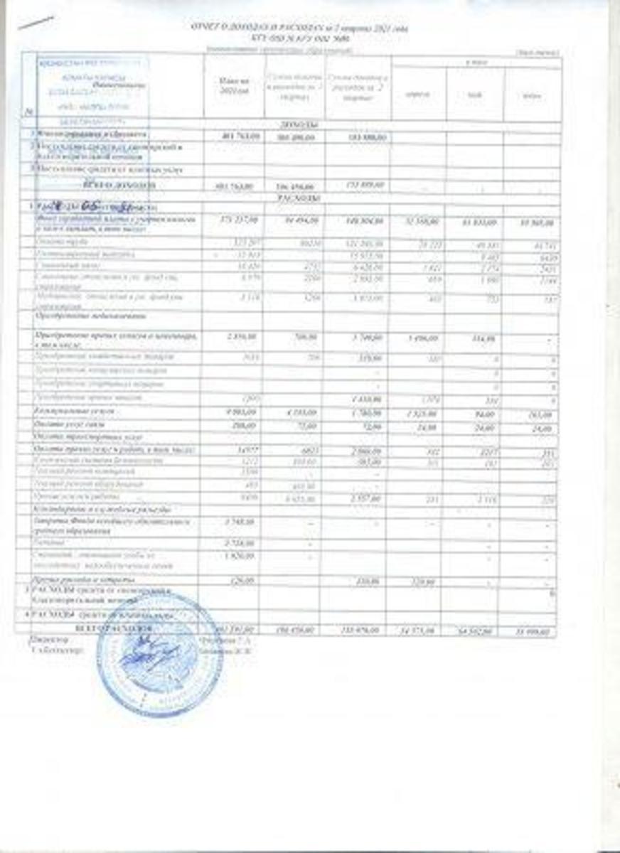 Отчет о доходах и расходах 2 квартал 2021 года